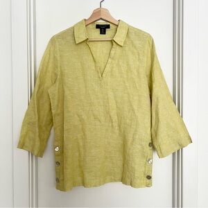 Tahari Women's 100% Linen Blouse Top Size S Yellow Green Summer Beach Resortwear